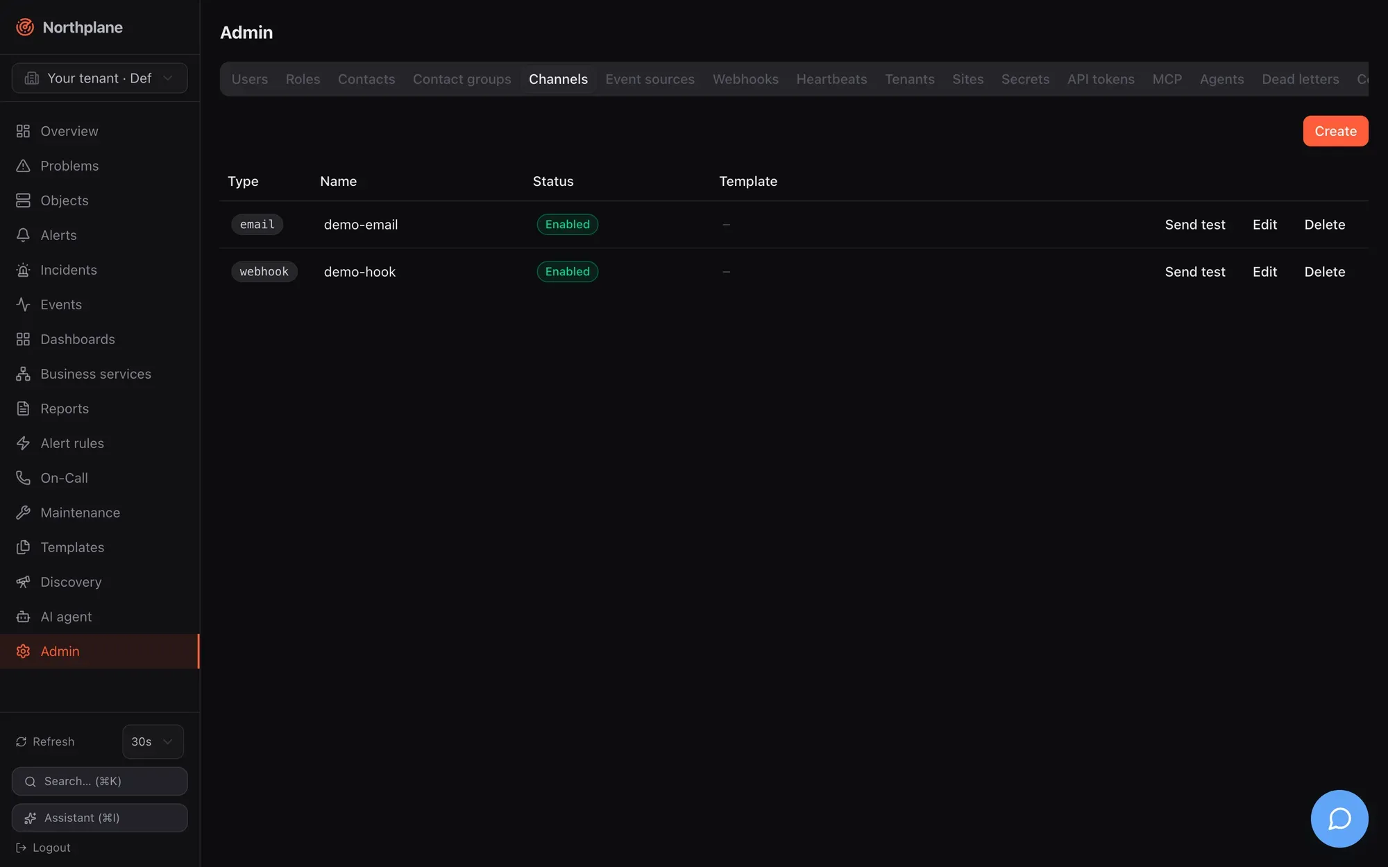 Admin → Channels