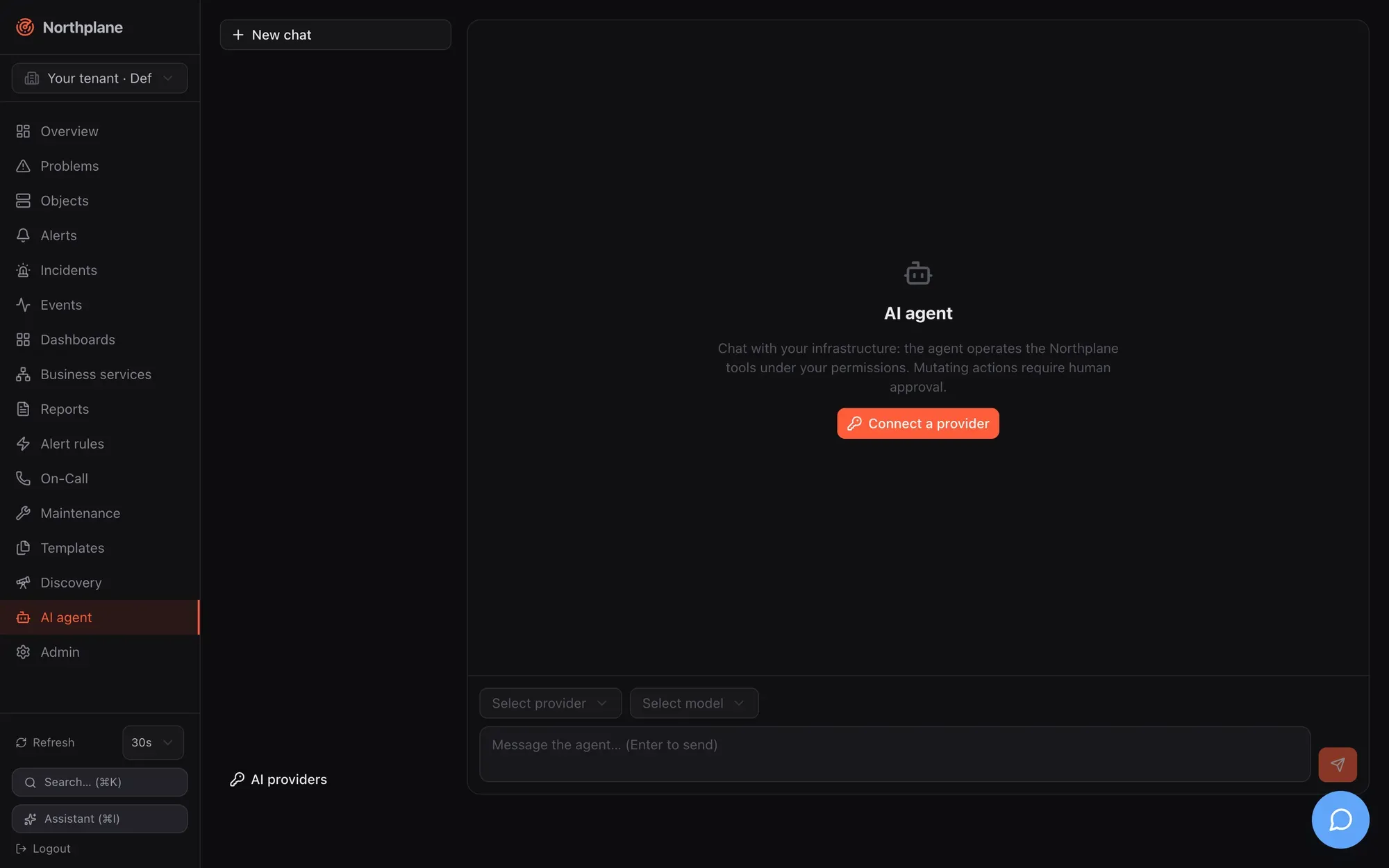 The agent chat page with the composer and tool controls