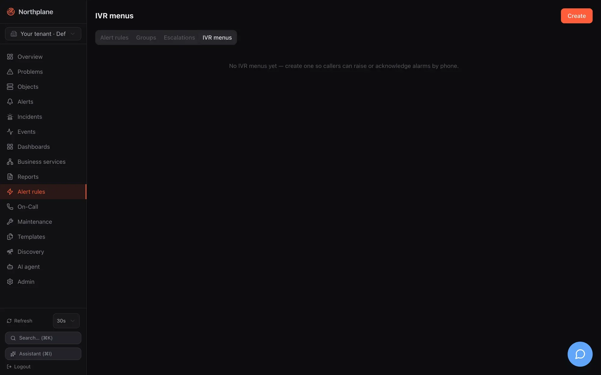 IVR menus tab