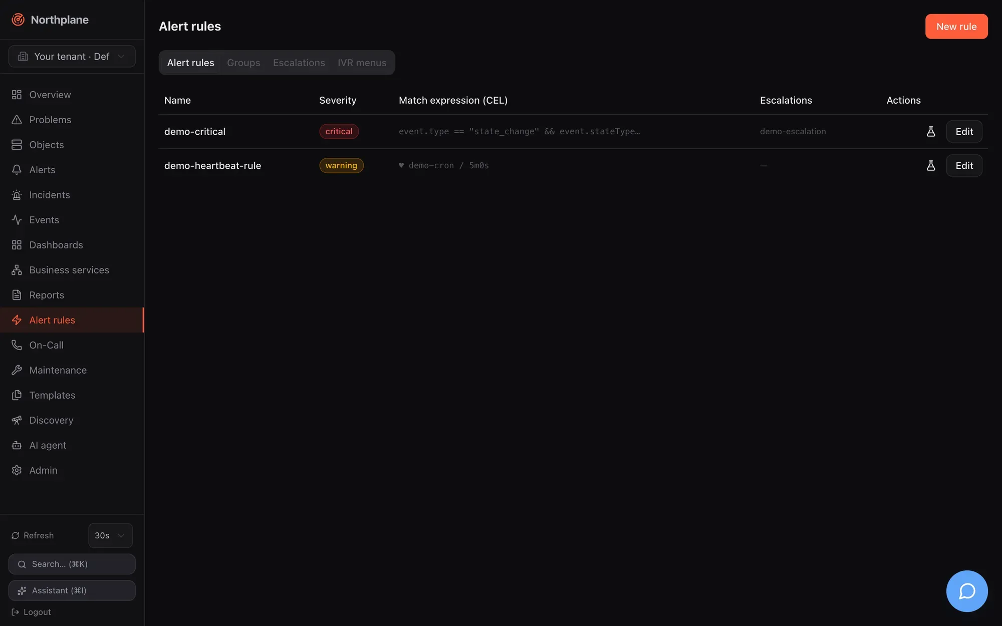 Alert rules tab
