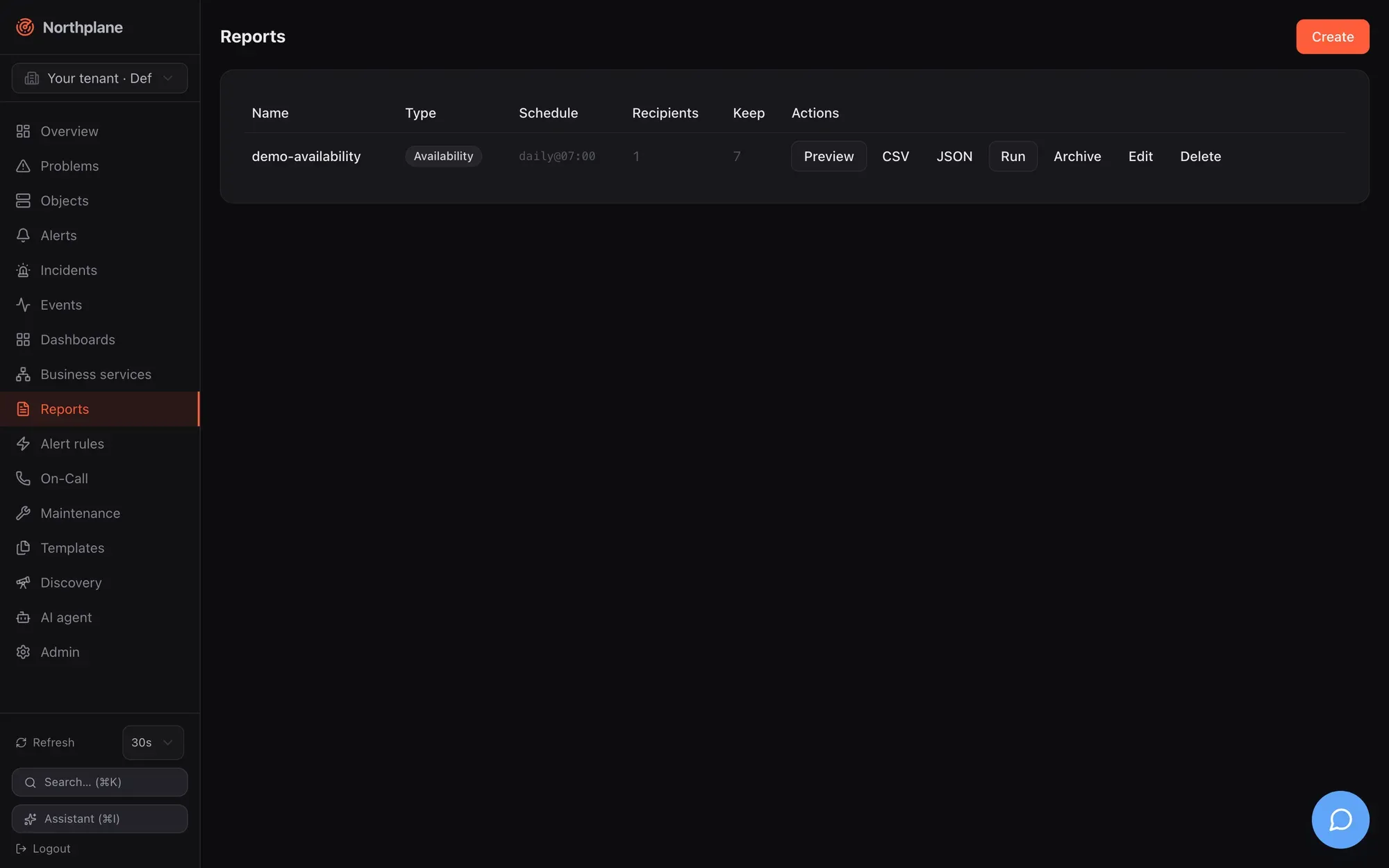 Reports page