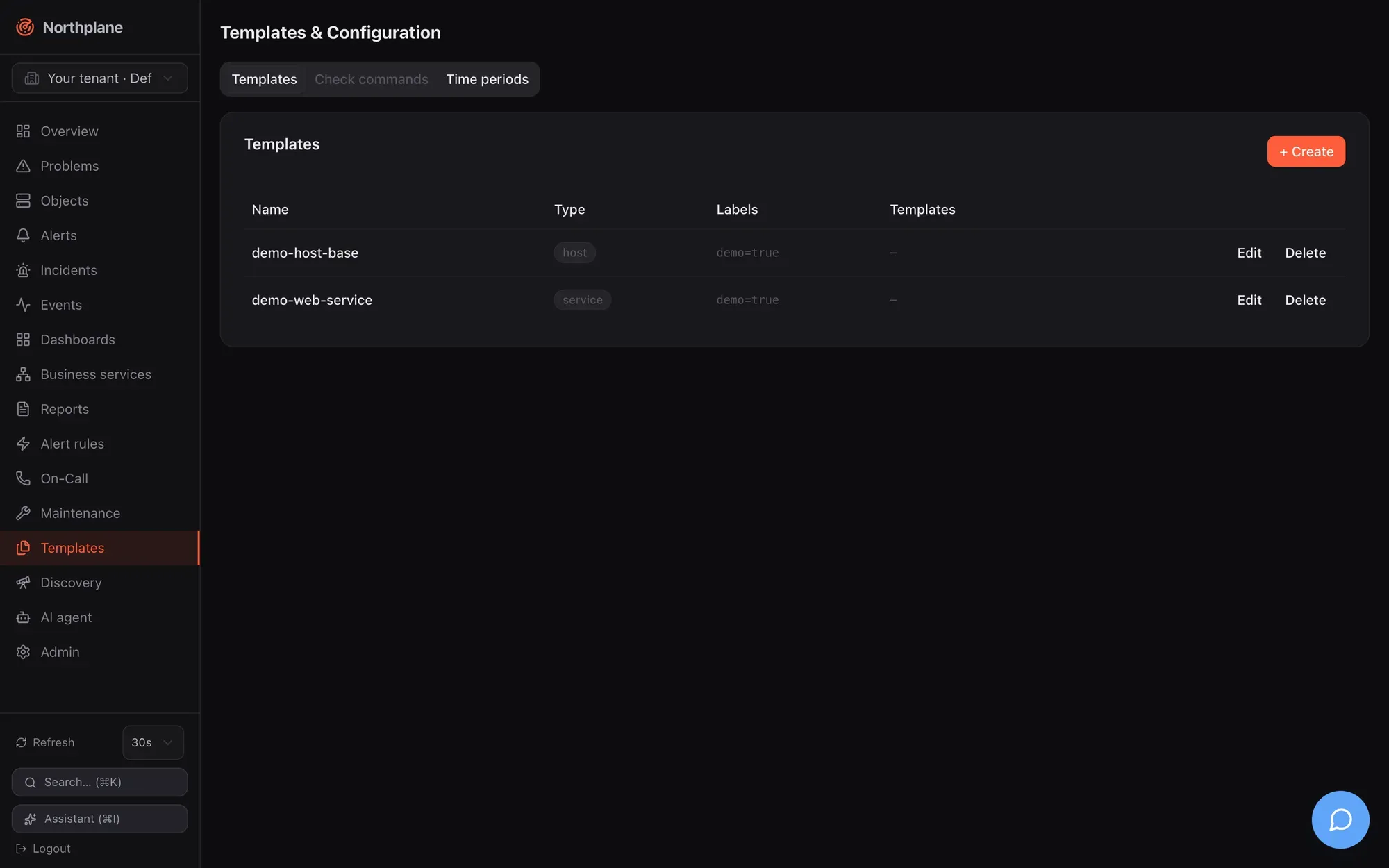 Templates page